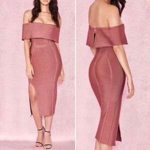 House of CB Danae Off Shoulder Bandage Dress Med Pink Bodycon Feminine Cocktail
